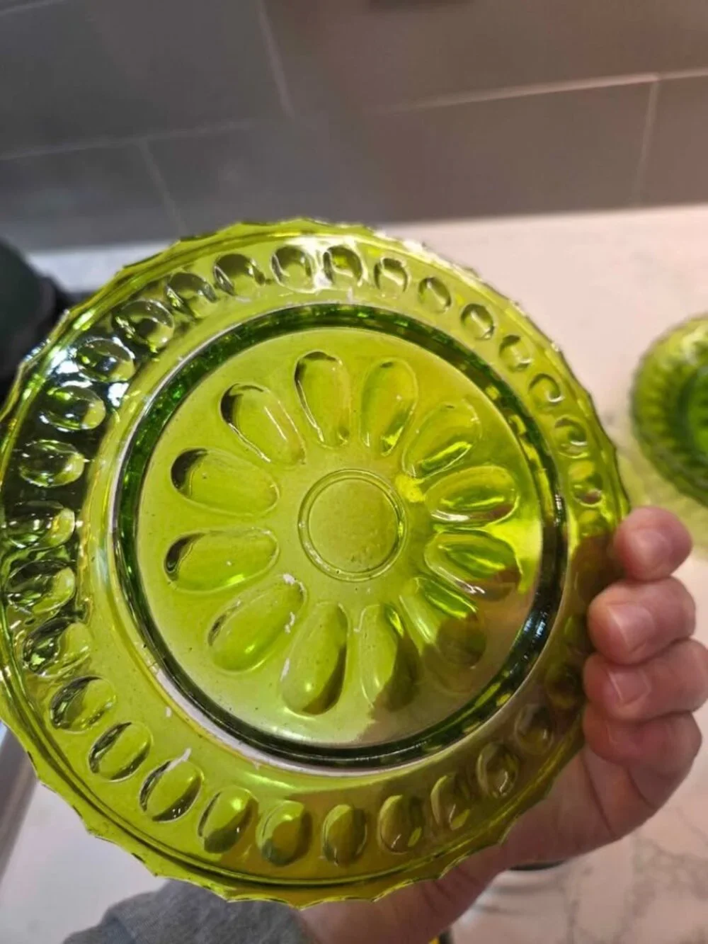Vintage green glass plates set of 4